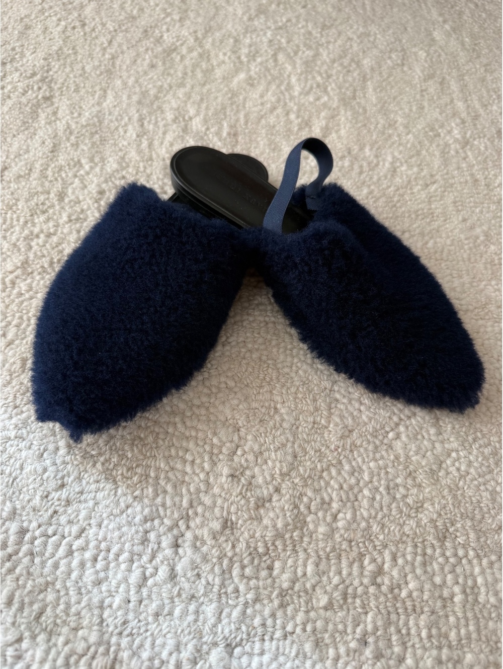 Jenni Kayne Shearling Mules Navy Blue Pointed Toe Flats Size 37